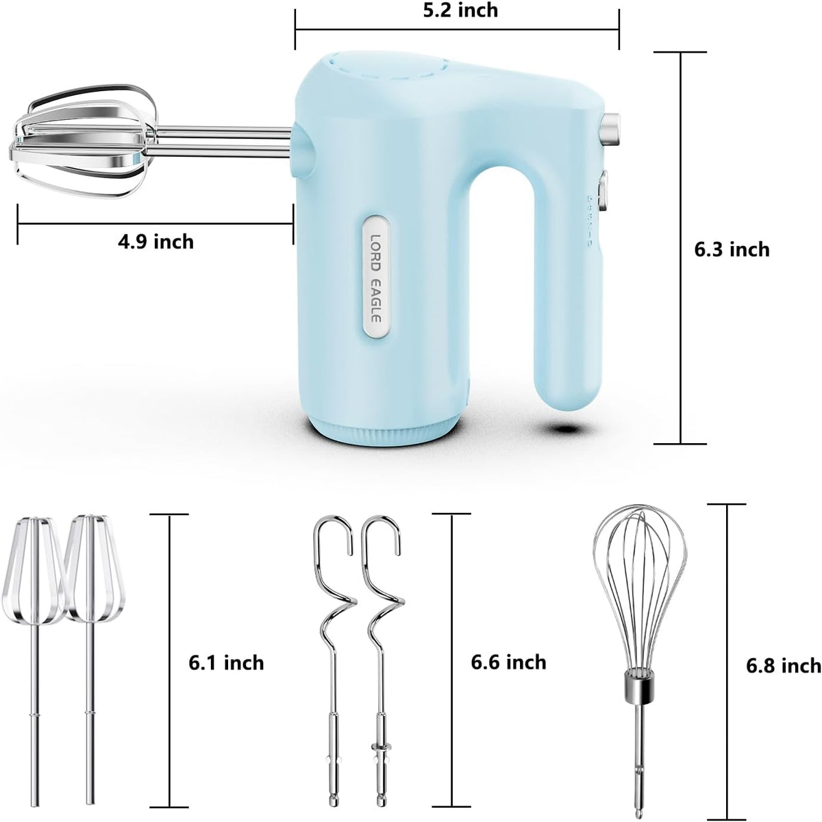 5-Speed Small Hand Mixer Electric, 300W Compact Portable, Black