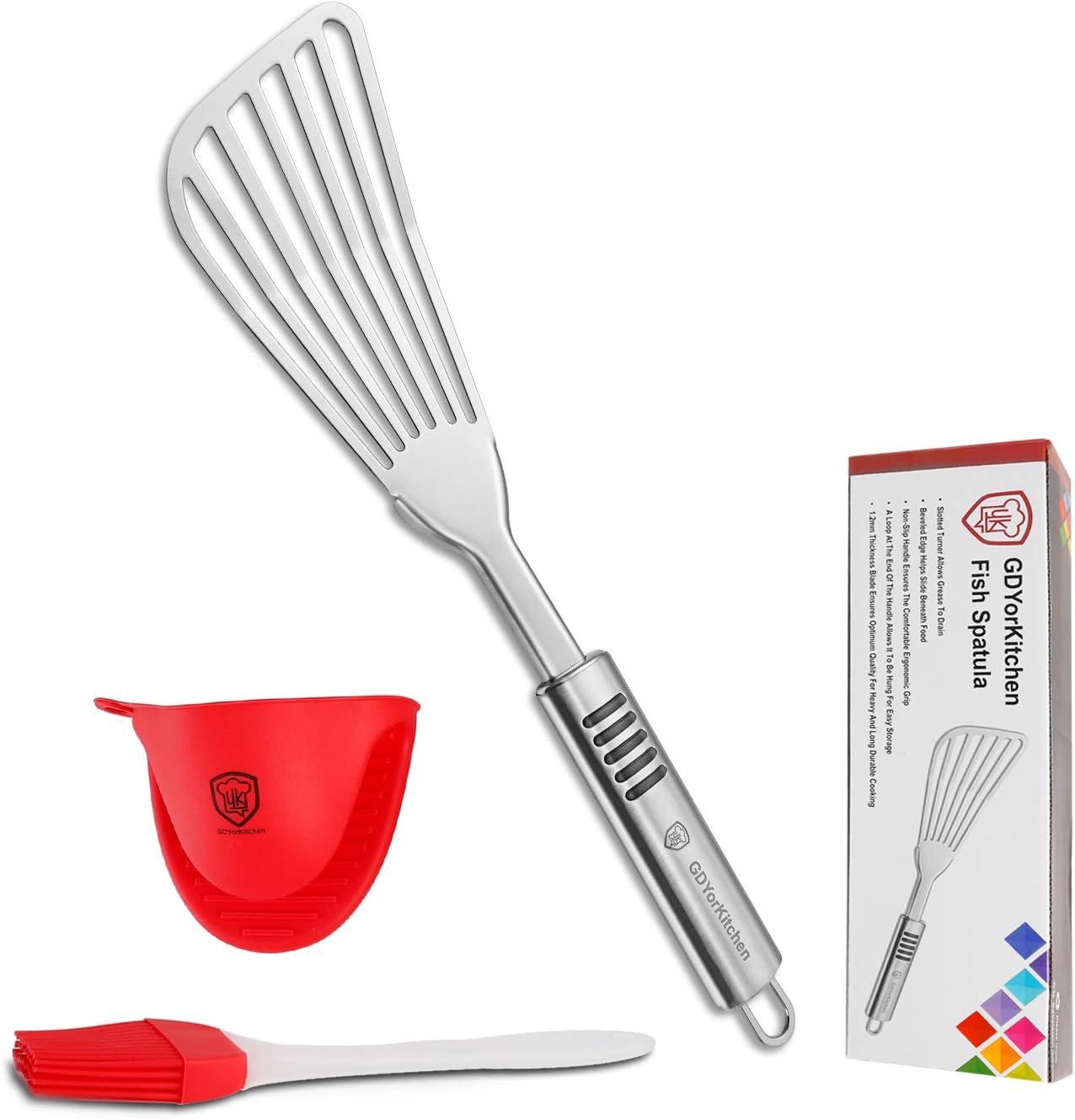 Premium Fish Spatula - Rust-Resistant Stainless Steel, Non-Slip Handle, Ideal for Grilling, Frying, Turning and Flipping Fish, Meat, Eggs, and More - Ergonomic Design for Perfect Results - Set of 2