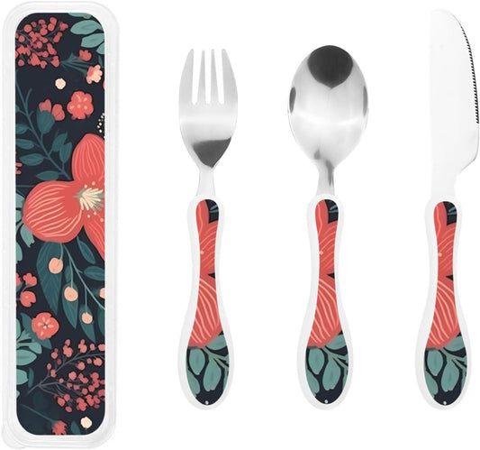 Stainless Steel Kids Silverware Set, Simple Little Flower Utensil Set Reusable Children Safe Knife Spoon Fork Set With Storage Case Dishwasher Safe For Lunch, Travel Outdoors