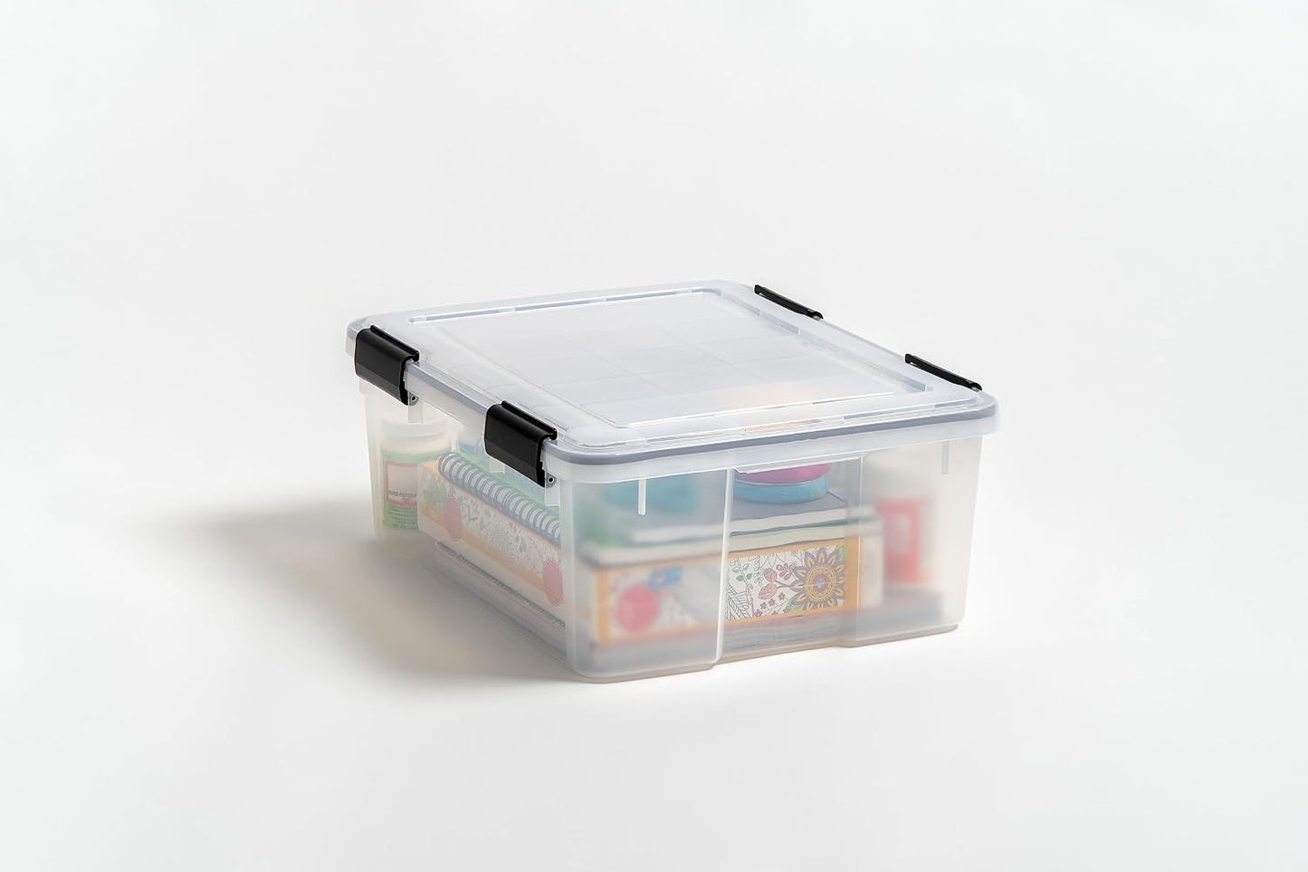 IRIS USA WeatherPro 47 Qt Storage Bins with Lids, 2 Pack, BPA-Free Plastic Gasket Box with Tight Latch and Seal, Stackable Nestable Tote Tub - Clear/Black