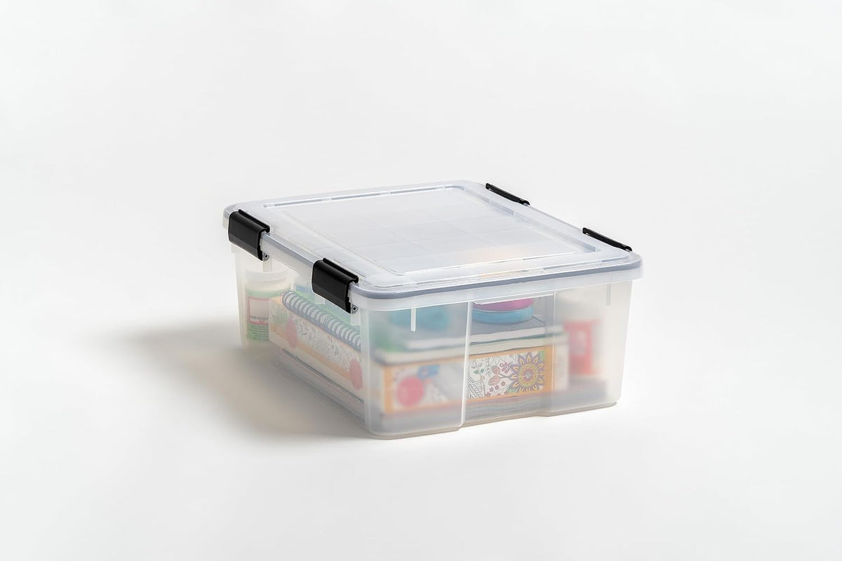 IRIS USA WeatherPro Storage Bins with Lids, 47 Qt, Gasket Seal, 2 Pack | Airtight gasket helps protect clothing, shoes, crafts, keepsakes, and household supplies from moisture and dust.