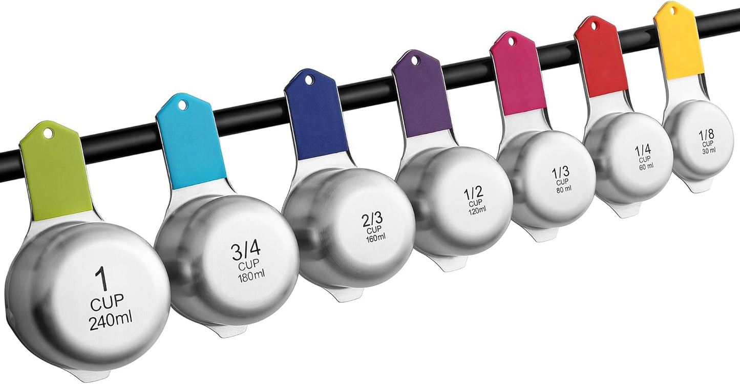 Spring Chef Stainless Steel Measuring Cups Set of 7 with Pour Spout - Nesting Kitchen Tools with Easy Read Markings to Measure Dry or Liquid Ingredients - Metal Measuring Cups for Baking & Cooking