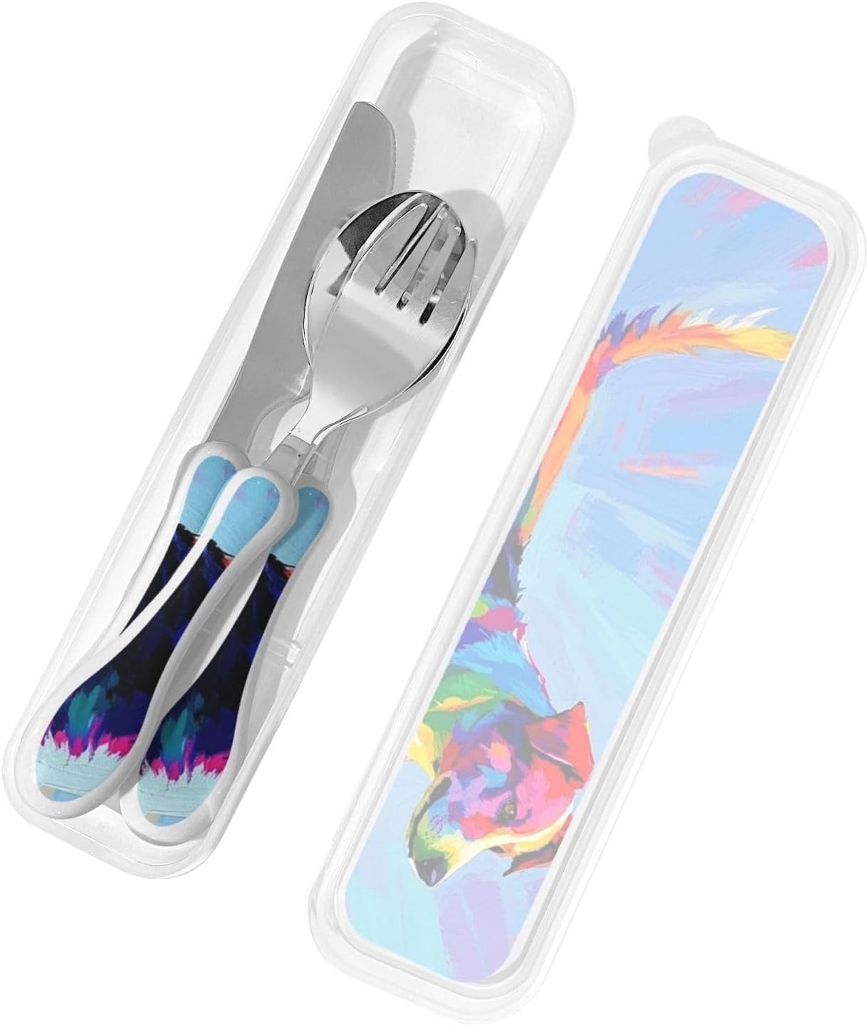 3-Piece Kids Silverware Set With Storage Case, Stainless Steel Reusable Children Safe Knife Spoon Fork Set Chinese Celadon Peacock Children Flatware Set For Kids Lunch Box