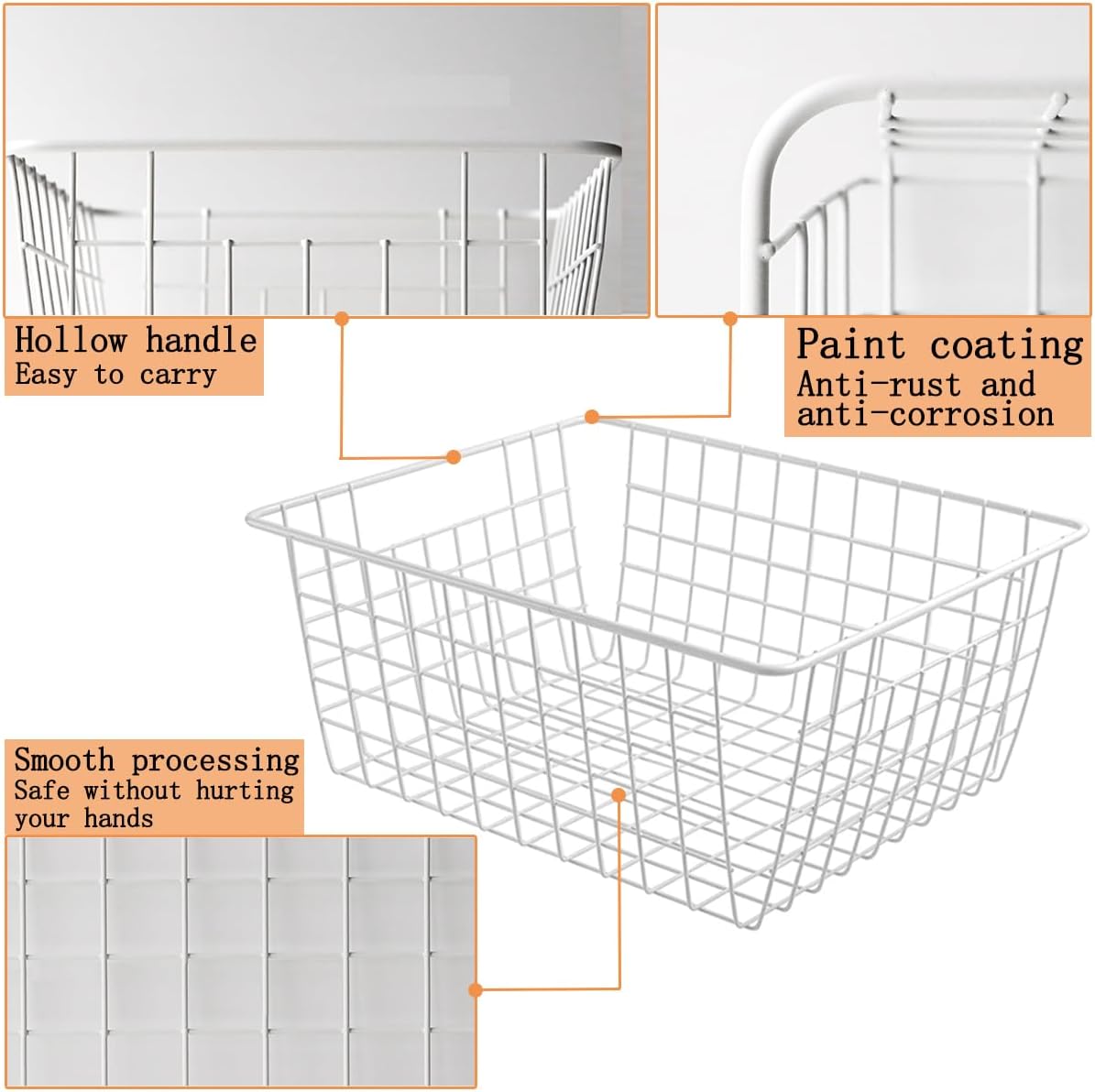 3 Pack Large Wire Baskets for Organizing 14.2'' Metal Wire Baskets with Built-in Handles, Wire Storage Basket Black Metal Freezer Organizer Wire Basket for Pantry, Cabinets, Bathroom