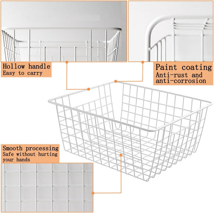 3 Pack Large Wire Baskets for Organizing 14.2'' Metal Wire Baskets with Built-in Handles, Wire Storage Basket Black Metal Freezer Organizer Wire Basket for Pantry, Cabinets, Bathroom