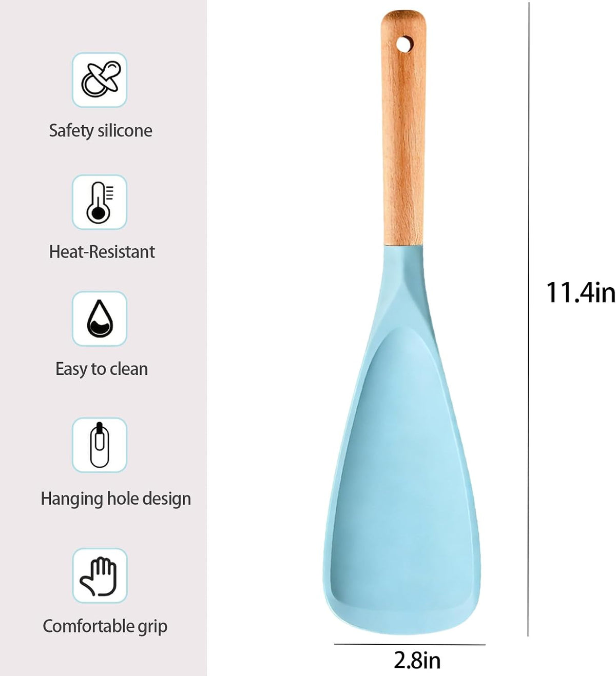 2 Pcs Wooden Handle Silicone Cooking Spoon Set for Nonstick Cookware Cooking, Baking, Stirring ，BPA-Free Heat-Resistant Spatula for Mixing, Flipping, Scraping (2 Pcs Black)