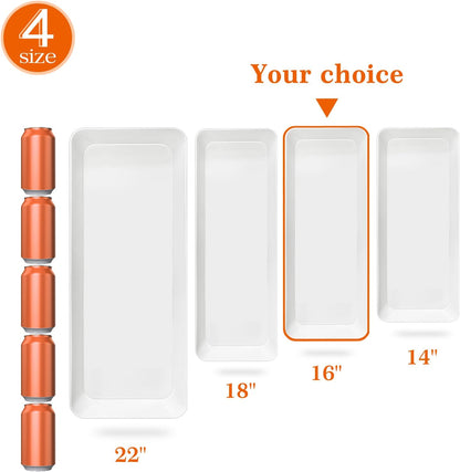 Serving Tray Platter Rectangle, 4 Pcs Long Narrow Food Tray for Veggie Fruit Snack Dessert, Plastic White Food Trays for Party Supplies Display, Rectangular Platters for Serving Food, BPA Free