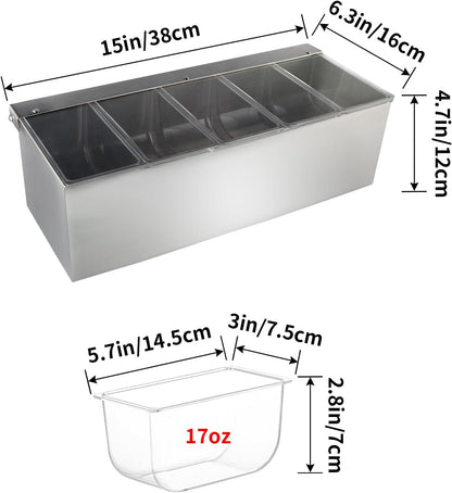 MOLIGOU Chilled Condiment Server, Stainless Steel Chilled Condiment Tray with Lid, Ice Fruit Serving Containers with 5 Removable Compartments
