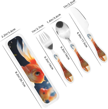 3-Piece Kids Silverware Set With Storage Case, Stainless Steel Reusable Children Safe Knife Spoon Fork Set Leaves Floral On Rustic Wood Children Flatware Set For Kids Lunch Box