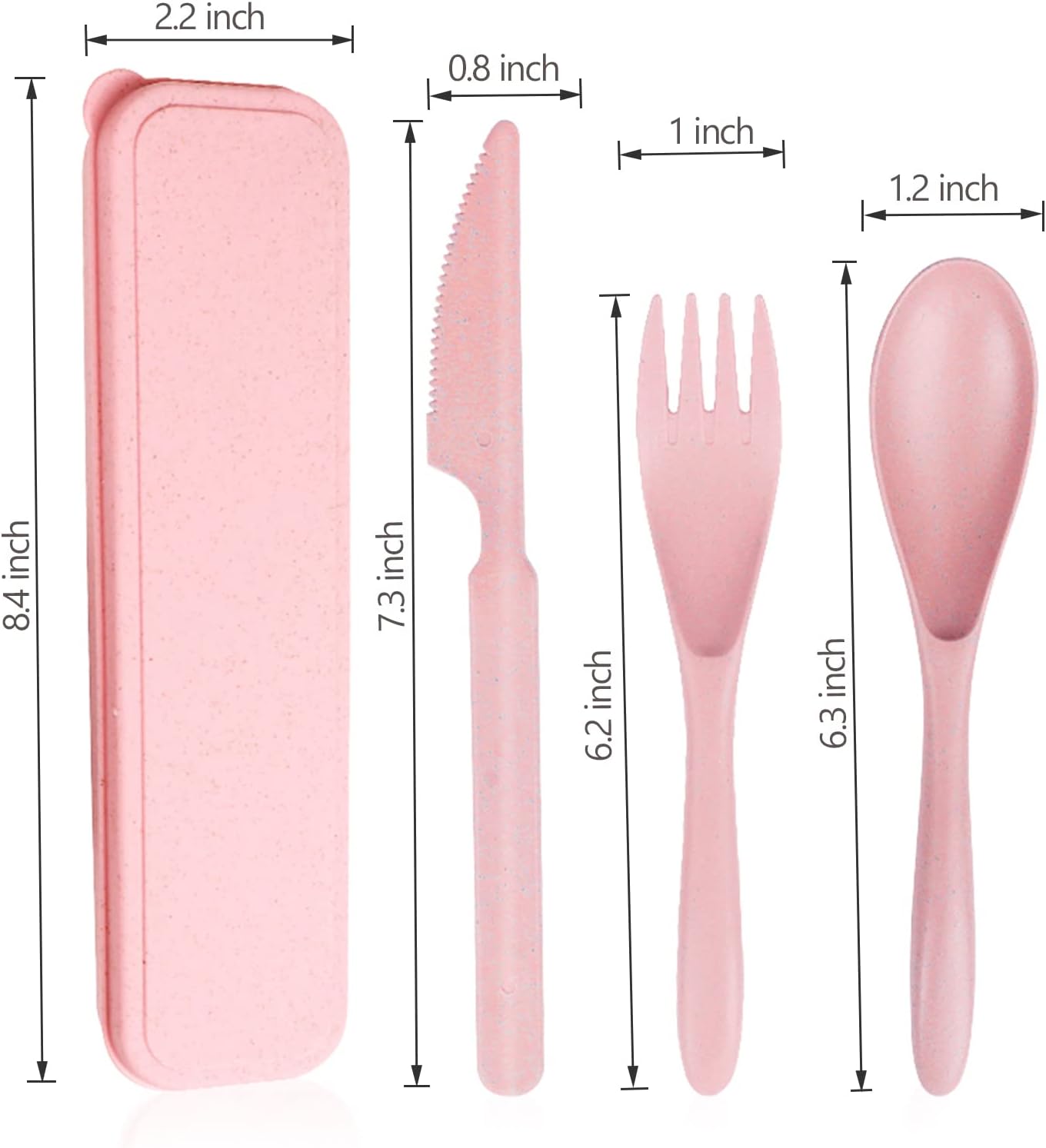 Reusable Travel Utensils Set with Case, 4 Sets Wheat Straw Portable Knife Fork Spoons Tableware, Eco-Friendly BPA Free Cutlery for Kids Adults Picnic Camping Utensils(Green, Beige, Pink, Blue)