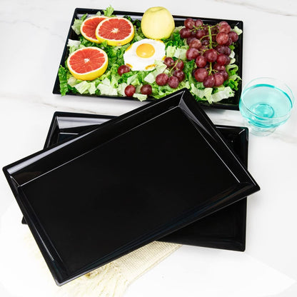 Supernal 12 Pack Black Plastic Serving Trays, 15"x10" PlasticTrays, Plastic Fast Food Tray, Heavy Duty Platters, Disposable Serving Party Platters Black，Party Serving Trays