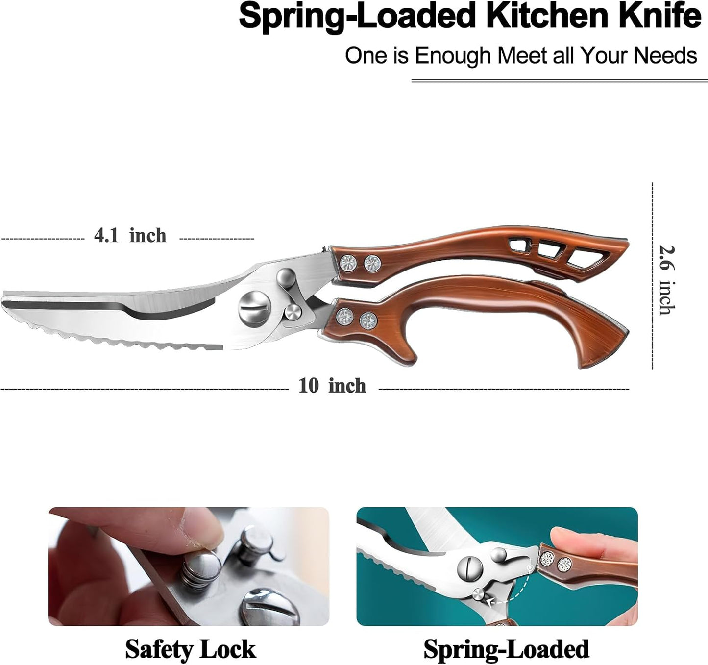 Zicolu Poultry Shears Heavy Duty Professional, Multipurpose Kitchen Shears with Sheath, Spring-Loaded Stainless Steel Chef Scissors Cutting Bone, Chicken, Fish, Food, Meat, Full Steel Handle Silver