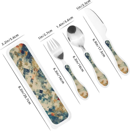 3-Piece Kids Silverware Set With Storage Case, Stainless Steel Reusable Children Safe Knife Spoon Fork Set Airplane Sunset Children Flatware Set For Kids Lunch Box