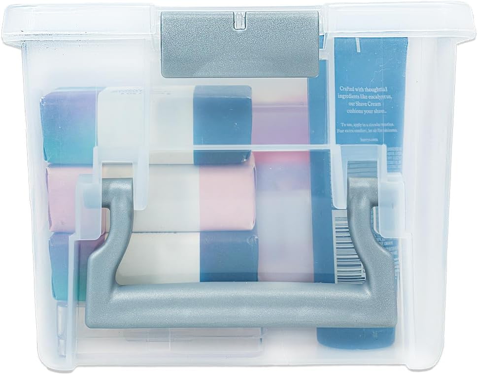 Best Kept Semi Satchel with Removable Dividers, Stackable Home Storage Organization Container, Clear with Sliver Latches and Handle