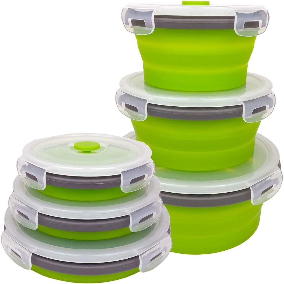 CARTINTS Silicone Collapsible Food Storage Containers-Prep/Storage Bowls with Lids - Set of 3 Square Silicone Lunch Containers - Microwave, Dishwasher and Freezer Safe (blue)