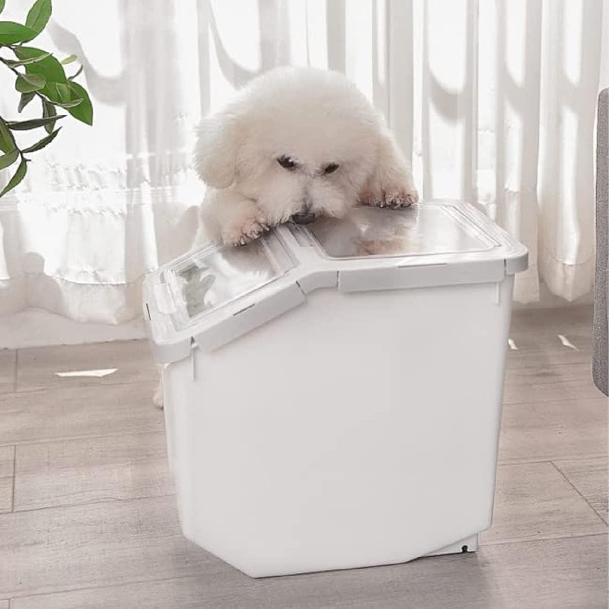 RUIAN Dog Food Storage Container Airtight Dry Cat Food Bin with Measuring Cup and Handle, Holds About 10-20 lb Depending on Kibble Size, BPA Free Pet Food Storage Container(Grey&Pink, 2Pcs)