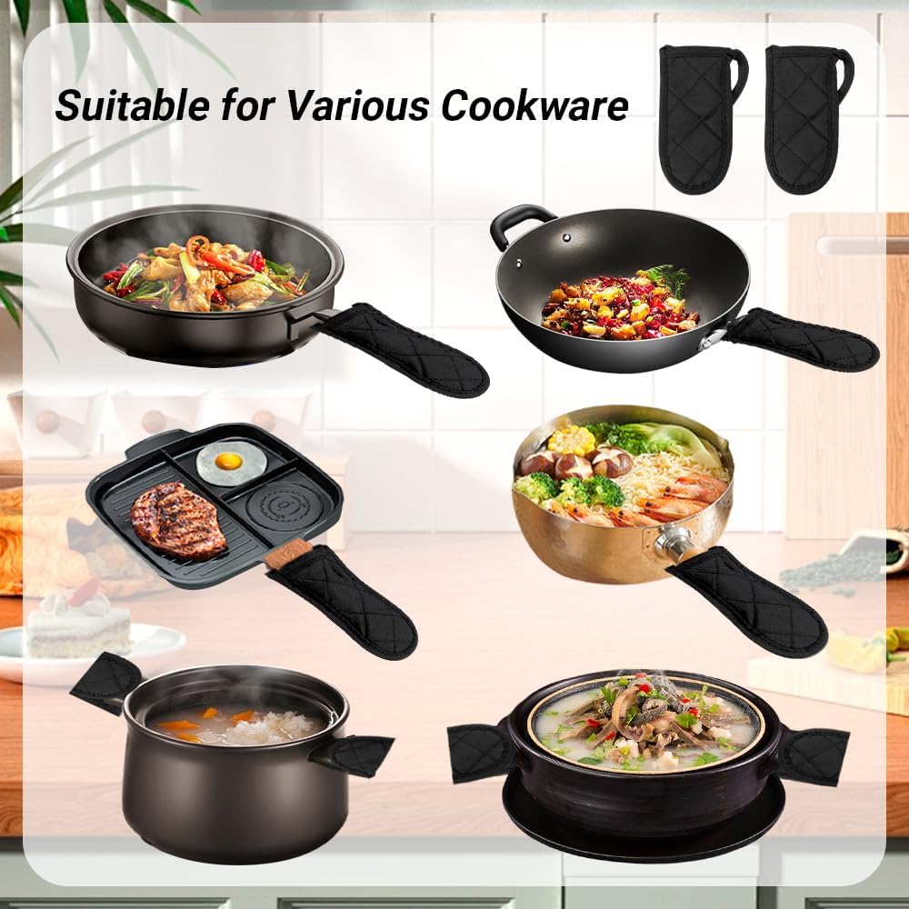 Cast Iron Handle Cover 2 Pcs Cast Irons Skillet Handle Covers, Pot Holders Heat Resistant, Cast Irons Handle Sleeve, Pot Handle Cover, Pan Handle Sleeve for Kitchen Cooking Baking BBQ Cookwares Black