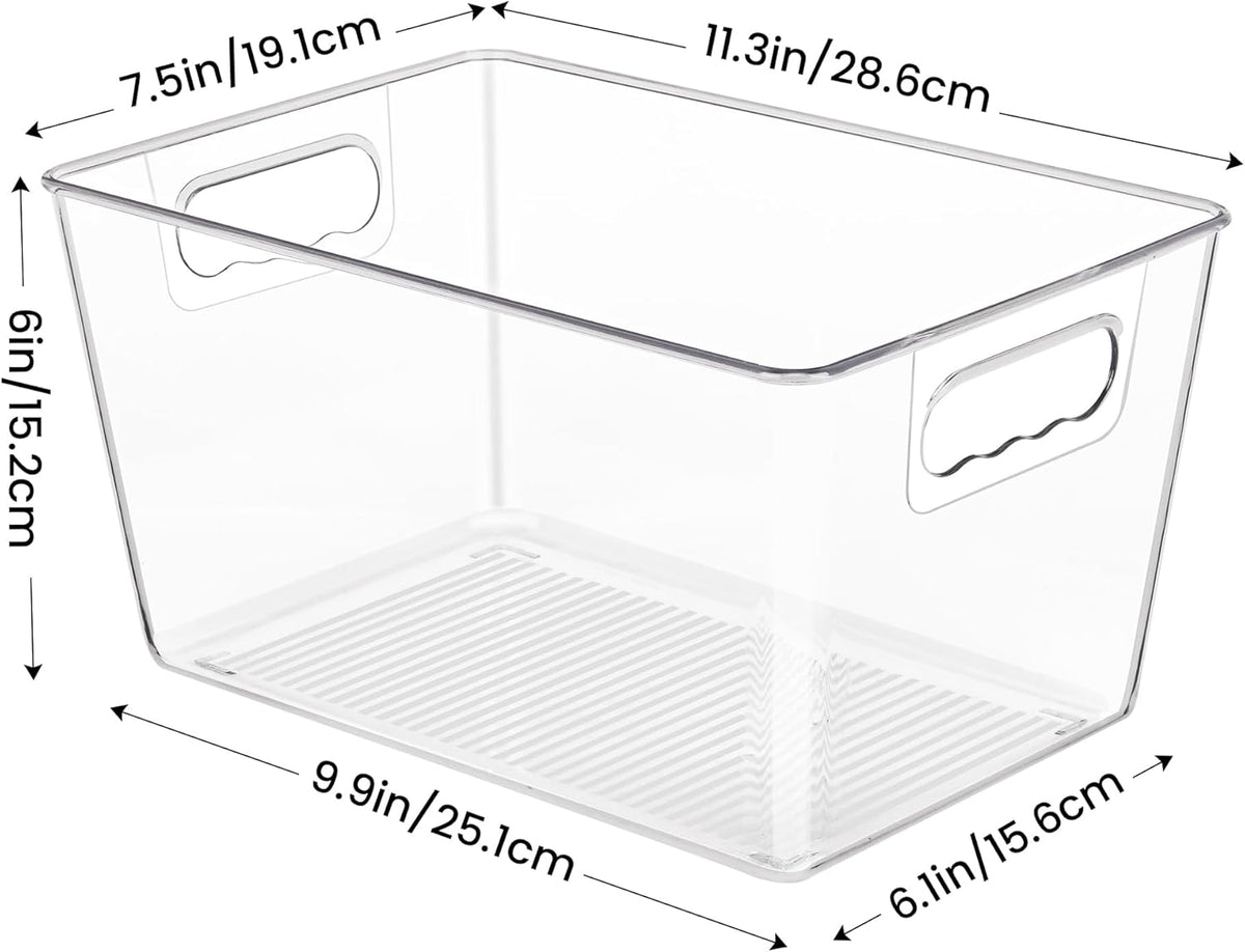 YIHONG Clear Plastic Storage Bins, 4 Pack Small Pantry Organizer Bins with Handle for Kitchen, Freezer,Cabinet,Closet Organization and Storage