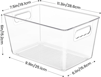 YIHONG Clear Plastic Storage Bins, 4 Pack Small Pantry Organizer Bins with Handle for Kitchen, Freezer,Cabinet,Closet Organization and Storage
