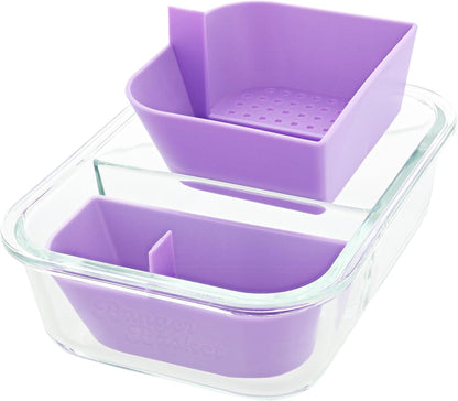 Two Compartment Borosilicate Glass Container Cleaning Tool with Sealable Lid (Full Melt Sand)
