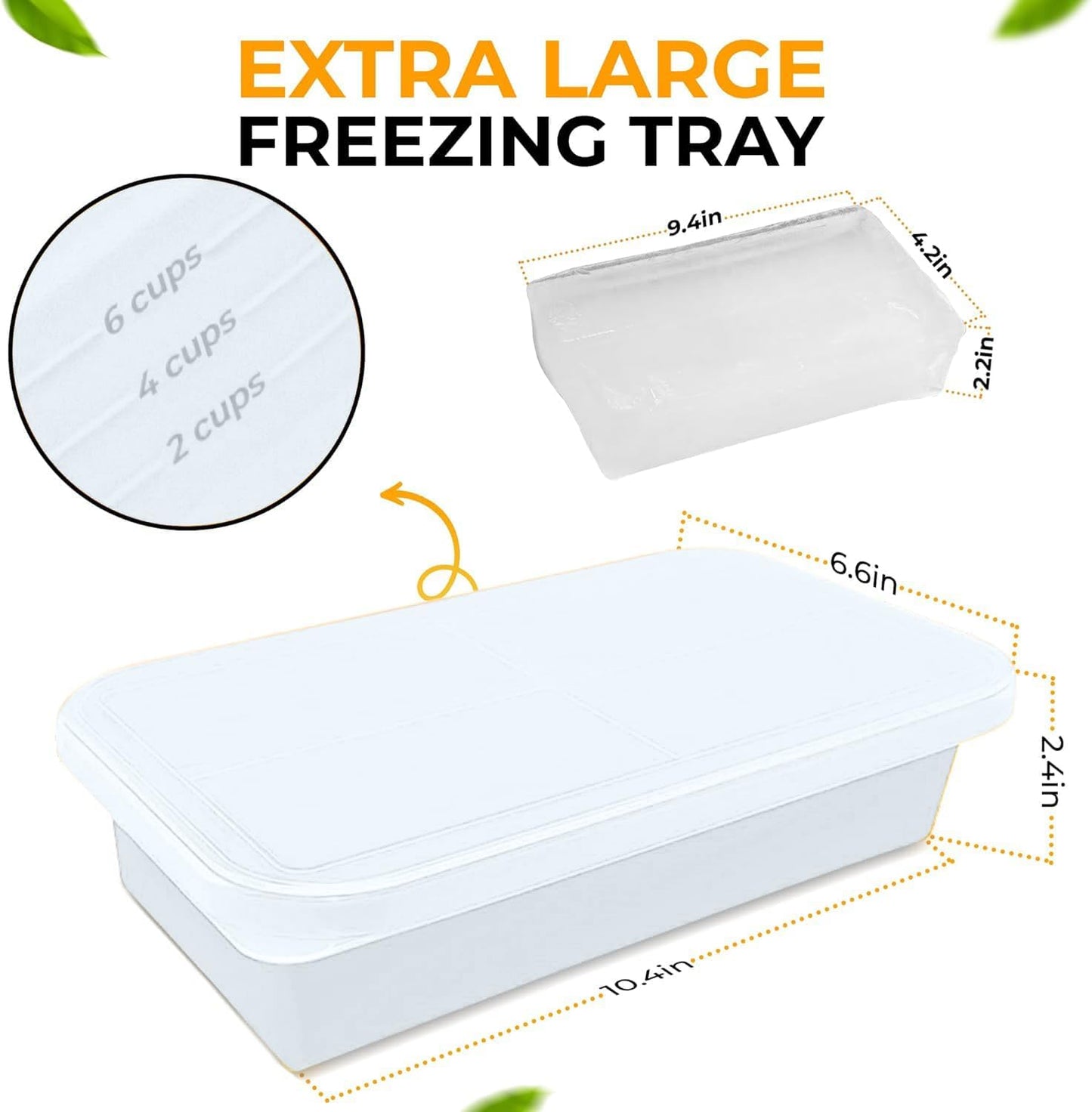 (2 Pack) Large Silicone Freezer Containers For Soup, Pasta Sauce, Leftovers, Broth & More - 6 Cup Reusable BPA Free Non Plastic Food Storage Freezing Ice Trays With Lids & Measurement Lines