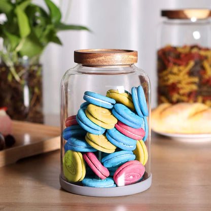 Large Glass Jar with Airtight Lid Set of 2 93 FL OZ(2750ml) glass canister set, Glass Food Containers Wooden Lid Suit for Kitchen Pantry for Flour, Tea, Coffee Beans, Sugar, Cookies(8.8 inch high)