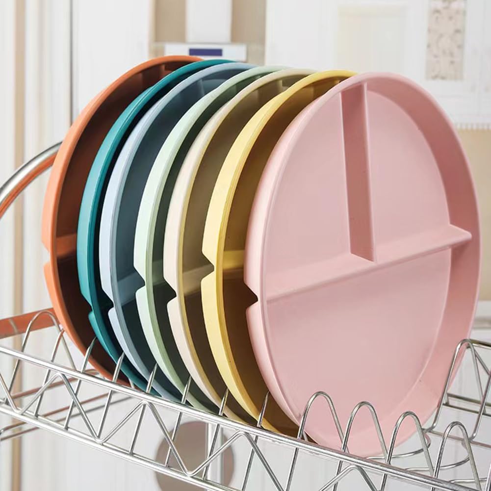 LRUUIDDE (5 Pack) Portion Control Plate for Balanced Eating, 9" Unbreakable Divided Plates,3 Compartment Plates, Reusable Plastic Plates, BPA Free for Adults