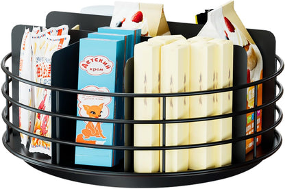 Snack Organizer - Versatile Snack Storage 2 Tier Lazy Susan with Convenient Grab-and-Go Design, Metal Snack Holder for Home, Office, Breakroom, 11.85" L x 11.85" W x 13.3" H (Matte Black)