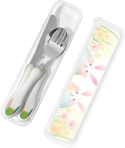 3-Piece Kids Silverware Set With Storage Case, Stainless Steel Reusable Children Safe Knife Spoon Fork Set Insects Love Children Flatware Set For Kids Lunch Box