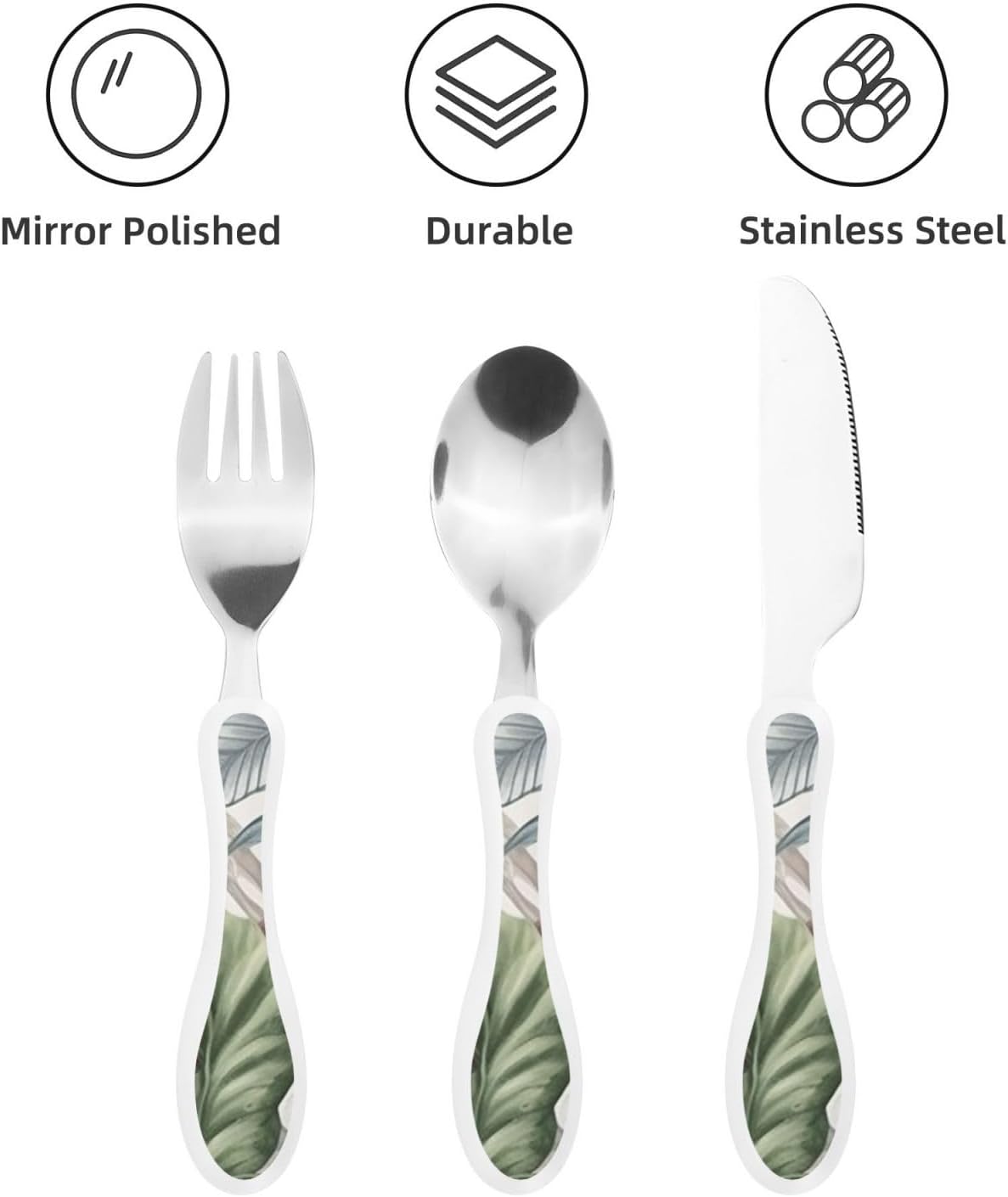 3-Piece Kids Silverware Set With Storage Case, Stainless Steel Reusable Children Safe Knife Spoon Fork Set Parrots On Branches Children Flatware Set For Kids Lunch Box