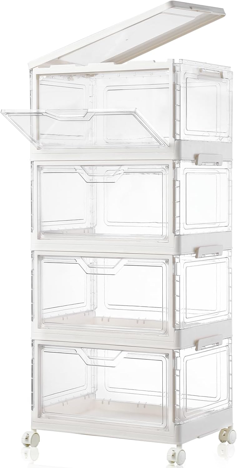 Freebat 6 Pack Closet Organizers and Storage,Clear Stackable Plastic Storage Bins with Lids Magnetic Doors,Clothes Organizers and Storage,Plastic Craft Containers for Wardrobe Kitchen Bathroom Office