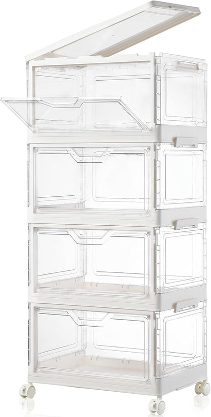 Freebat 6 Pack Closet Organizers and Storage,Clear Stackable Plastic Storage Bins with Lids Magnetic Doors,Clothes Organizers and Storage,Plastic Craft Containers for Wardrobe Kitchen Bathroom Office