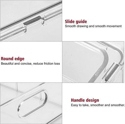 Abiudeng 2 Pack Stackable Refrigerator Organizer Bins with Pull-out Drawer, Drawable Clear Fridge Drawer Organizer with Handle, Plastic Kitchen Pantry Storage Containers