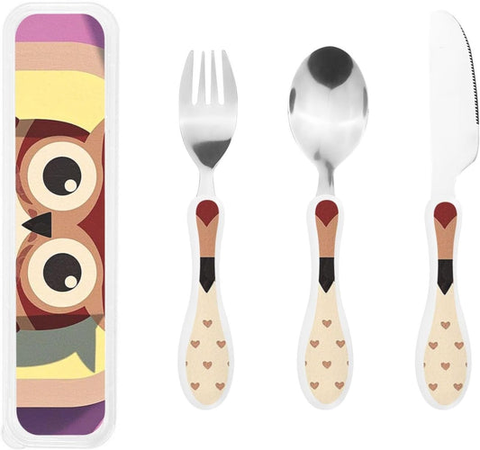 3-Piece Kids Silverware Set With Storage Case, Stainless Steel Reusable Children Safe Knife Spoon Fork Set Cute Puppy Children Flatware Set For Kids Lunch Box