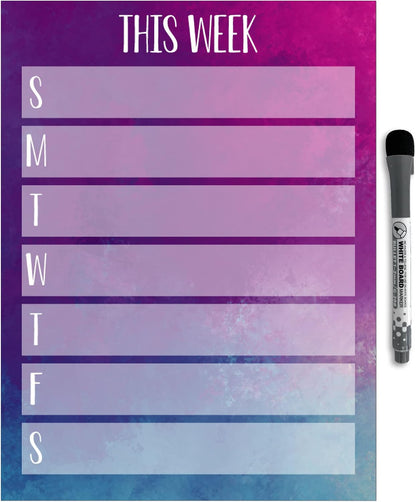 Dry Erase Weekly Calendar Planner Sticker Decal | Removable & Reusable | Magnetic Fine-Tip Marker Included (6 x 9 inches, White)
