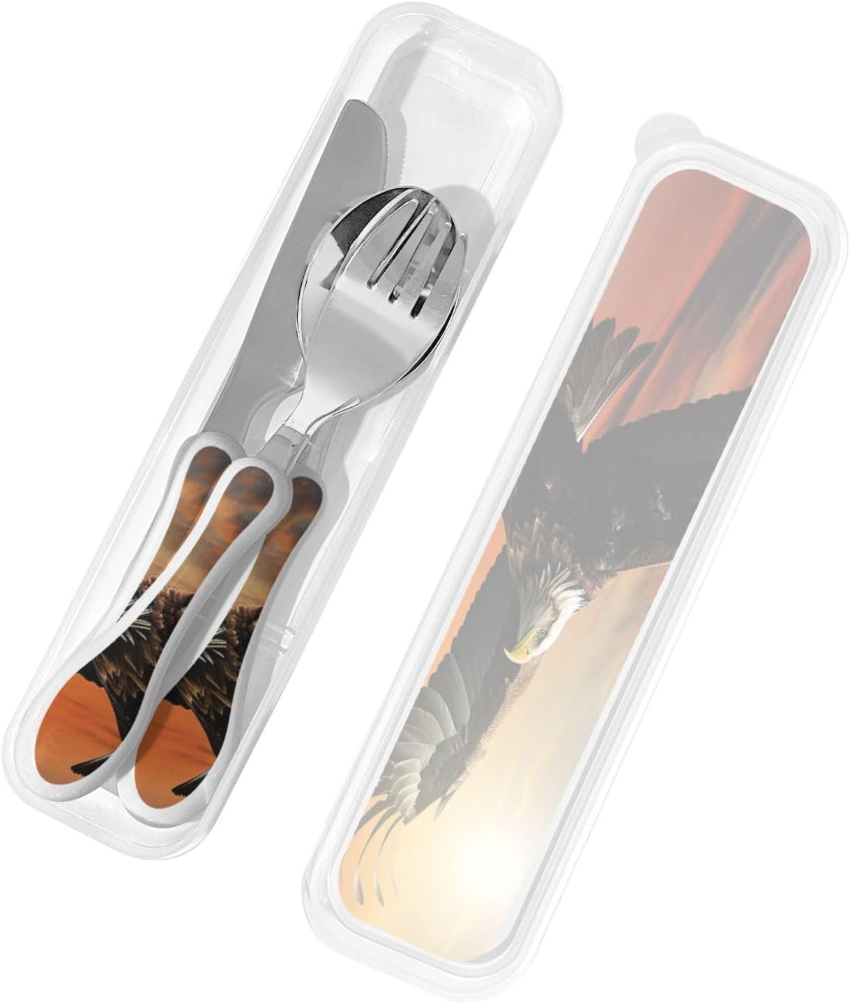 3-Piece Kids Silverware Set With Storage Case, Stainless Steel Reusable Children Safe Knife Spoon Fork Set Easter Bunny Eggs Spring Flower Rabbit Children Flatware Set For Kids Lunch Box