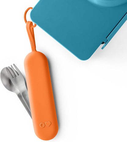 Omie OmieBox Kids Utensils Set with Case - 2 Piece Plastic, Reusable Fork and Spoon Silverware with Pod for Kids (Mint Green)