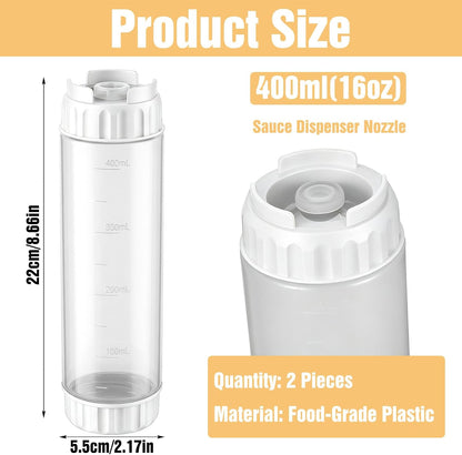 2 Pcs 16 oz Inverted Squeeze Bottles, Valve Condiment Dispenser (Black)