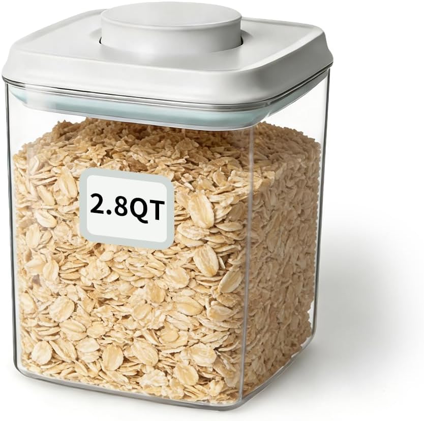 Airtight Food Storage with One-Touch Lid, (3 × 1.27 QT / 1.2 L) Stackable Durable PET for Sugar, Grains, Coffee Beans, and Baking Pantry Organization