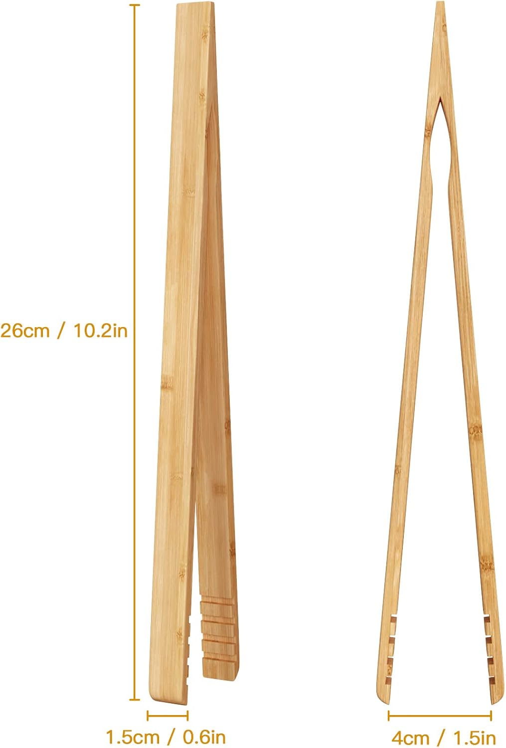 DUJEN 2 Pieces Bamboo Toast Tongs, 10.2 Inches Long Wood Toaster Tongs with Anti-slip Design, Tongs for Cooking with Cooking Oil Coating