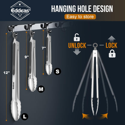 Eddeas Kitchen Tweezers Tongs, Cooking Tweezers Stainless Steel - 3 Size 12'' 10'' & 8 inch Ideal for Meat, pasta, plating and pinching delicate small pieces of food, Set of 3