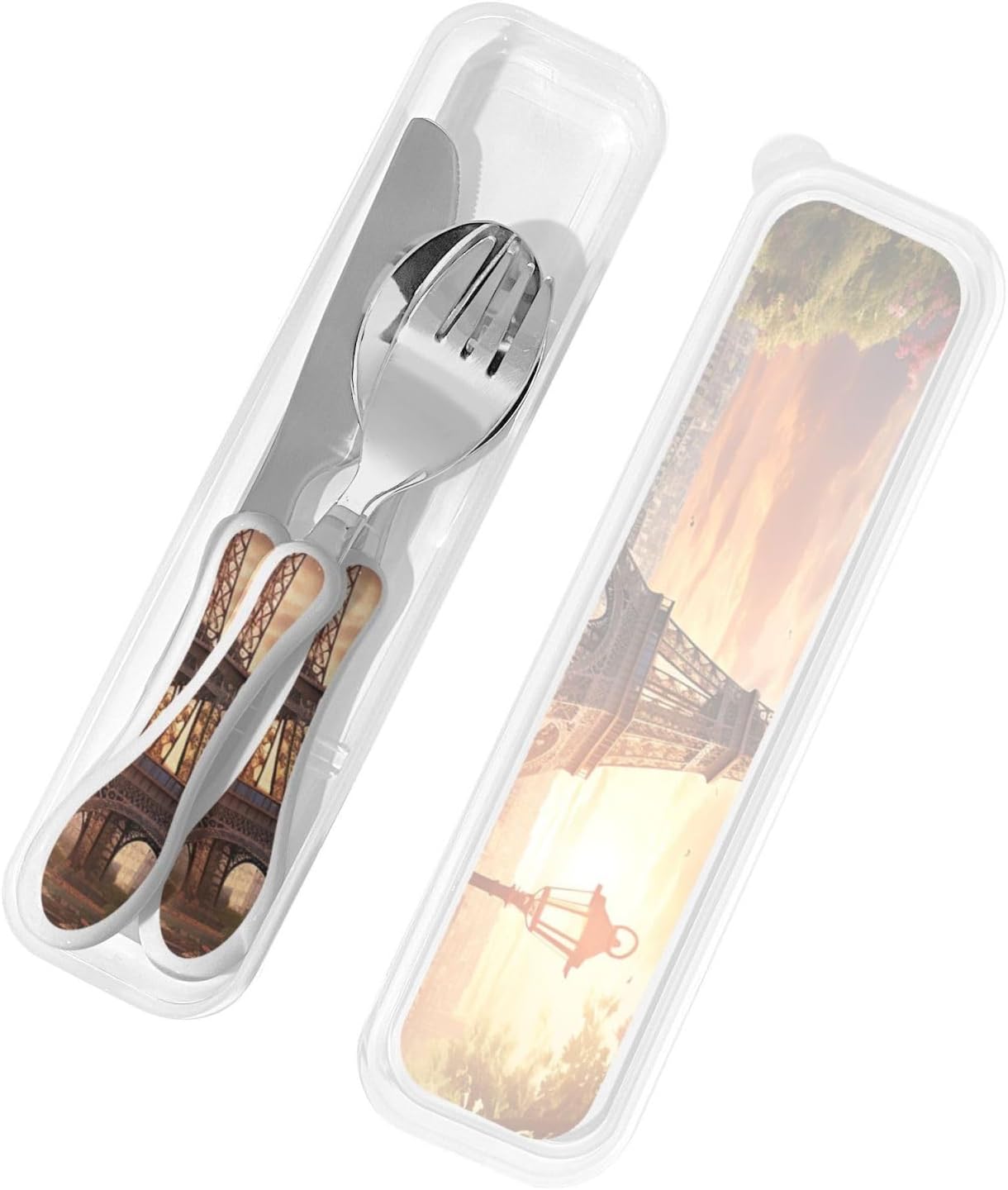 3-Piece Kids Silverware Set With Storage Case, Stainless Steel Reusable Children Safe Knife Spoon Fork Set Black And White Grid Children Flatware Set For Kids Lunch Box