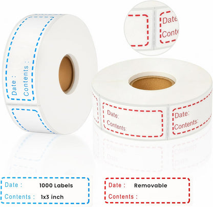 1000 Pcs Removable Freezer Labels with Perforation Line, 1x3 Inch Waterproof Oil Resistant Food Storage Stickers, No Residue Easy Peel Date Content Labels for Kitchen Containers, Jars, Restaurants