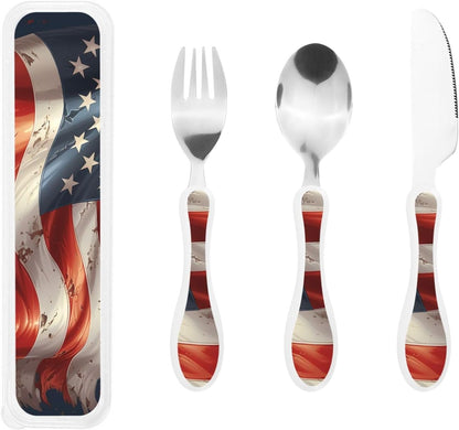 3-Piece Kids Silverware Set With Storage Case, Stainless Steel Reusable Children Safe Knife Spoon Fork Set Samurai Children Flatware Set For Kids Lunch Box
