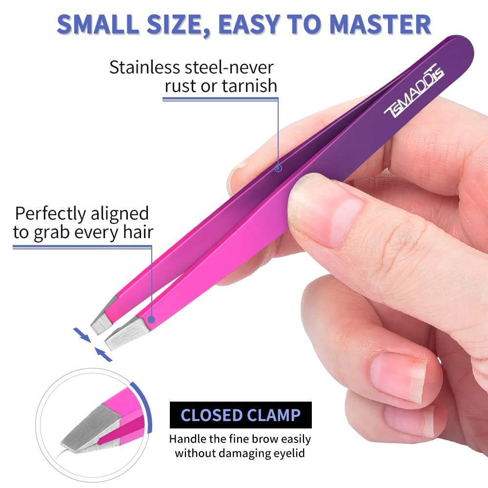 TsMADDTs Eyebrow Tweezers Set and Curved Scissor, Professional Stainless Steel Tweezers for Women and Men, Splinter and Ingrown Hair Removal