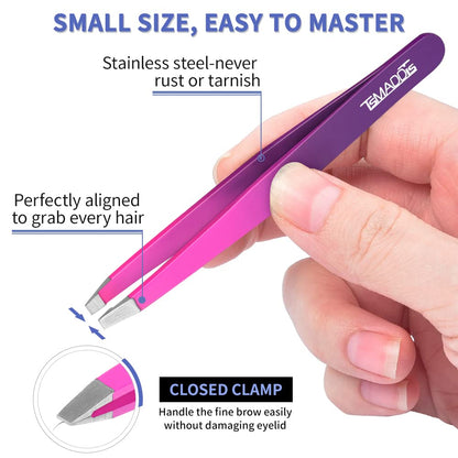 TsMADDTs Eyebrow Tweezers Set and Curved Scissor, Professional Stainless Steel Tweezers for Women and Men, Splinter and Ingrown Hair Removal