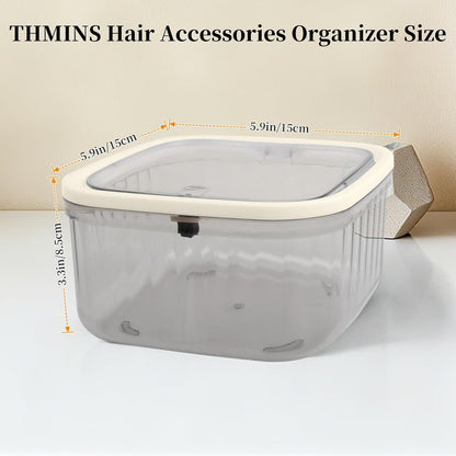 THMINS Hair Accessories Organizer for Girls,Small Plastic Storage Box with Lid for Kids Hair Clips,Ties,Bows&Jewelry,Stackable Dust-Proof Flip Top Container,Desktop Organizer(Clear)