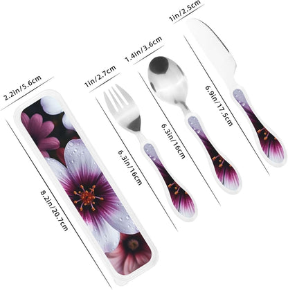 3-Piece Kids Silverware Set With Storage Case, Stainless Steel Reusable Children Safe Knife Spoon Fork Set Blue Active Girl Running Sunset Children Flatware Set For Kids Lunch Box - Colors A