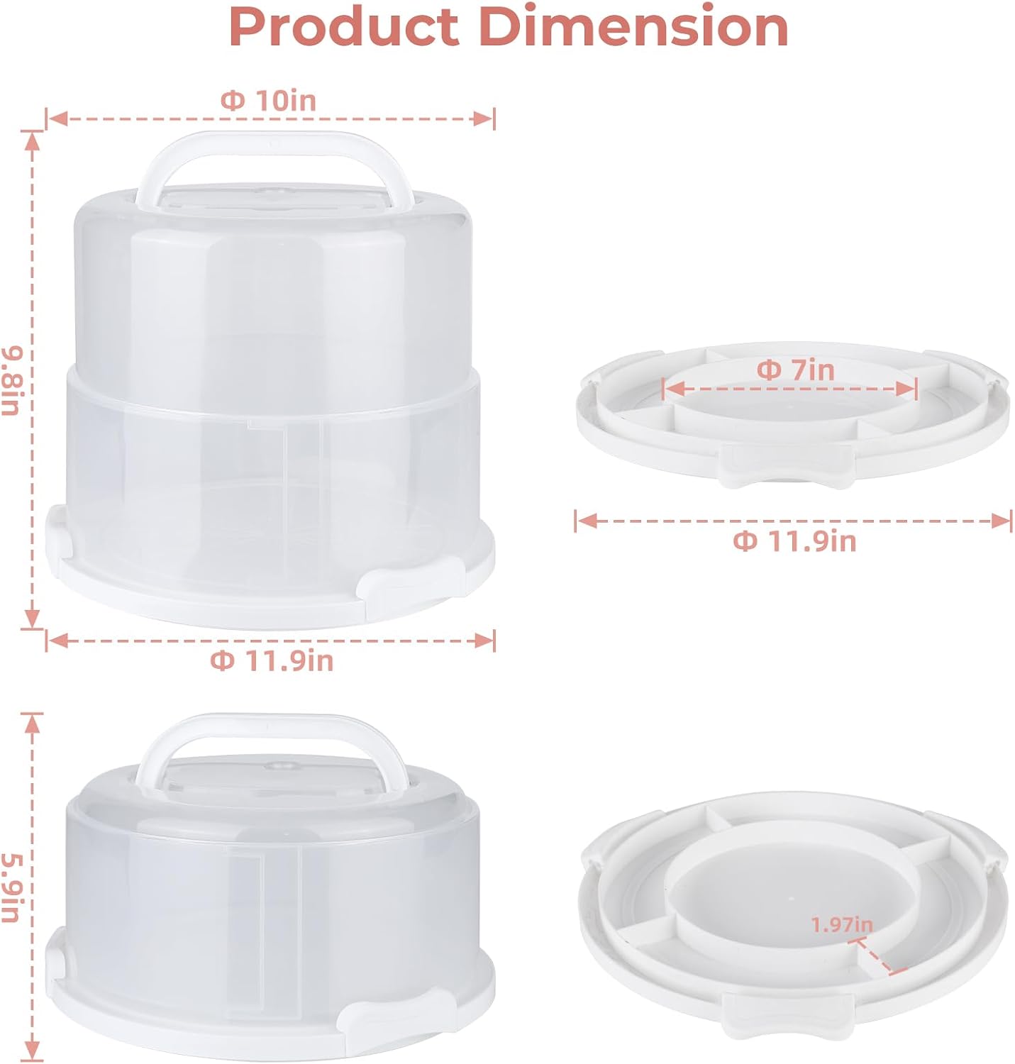 Foldable Cake Carrier, Holds up to 10in Round and 8.5in High Cake, with Lid and Handle