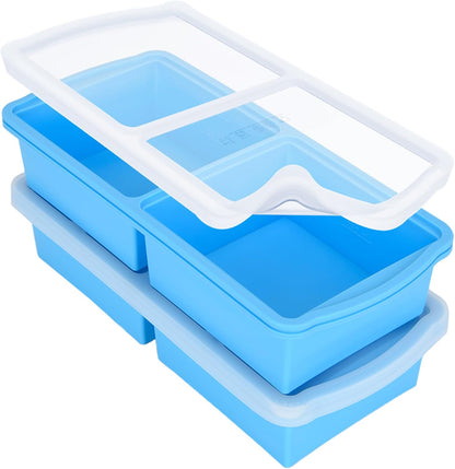 Zip Standing Silicone Freezer Trays with Lid,1-cup Soup Freezer Container large Ice Cube Molds with Reinforced Steel Ring Top for freezing Soup Sauce Broth Leftovers oven Dishwasher -Safe(2-Pack)